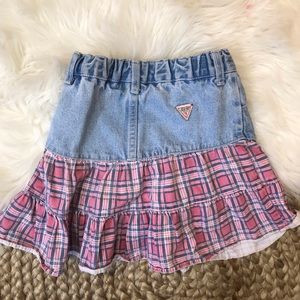 Vintage Girls Guess Denim Plaid Skirt